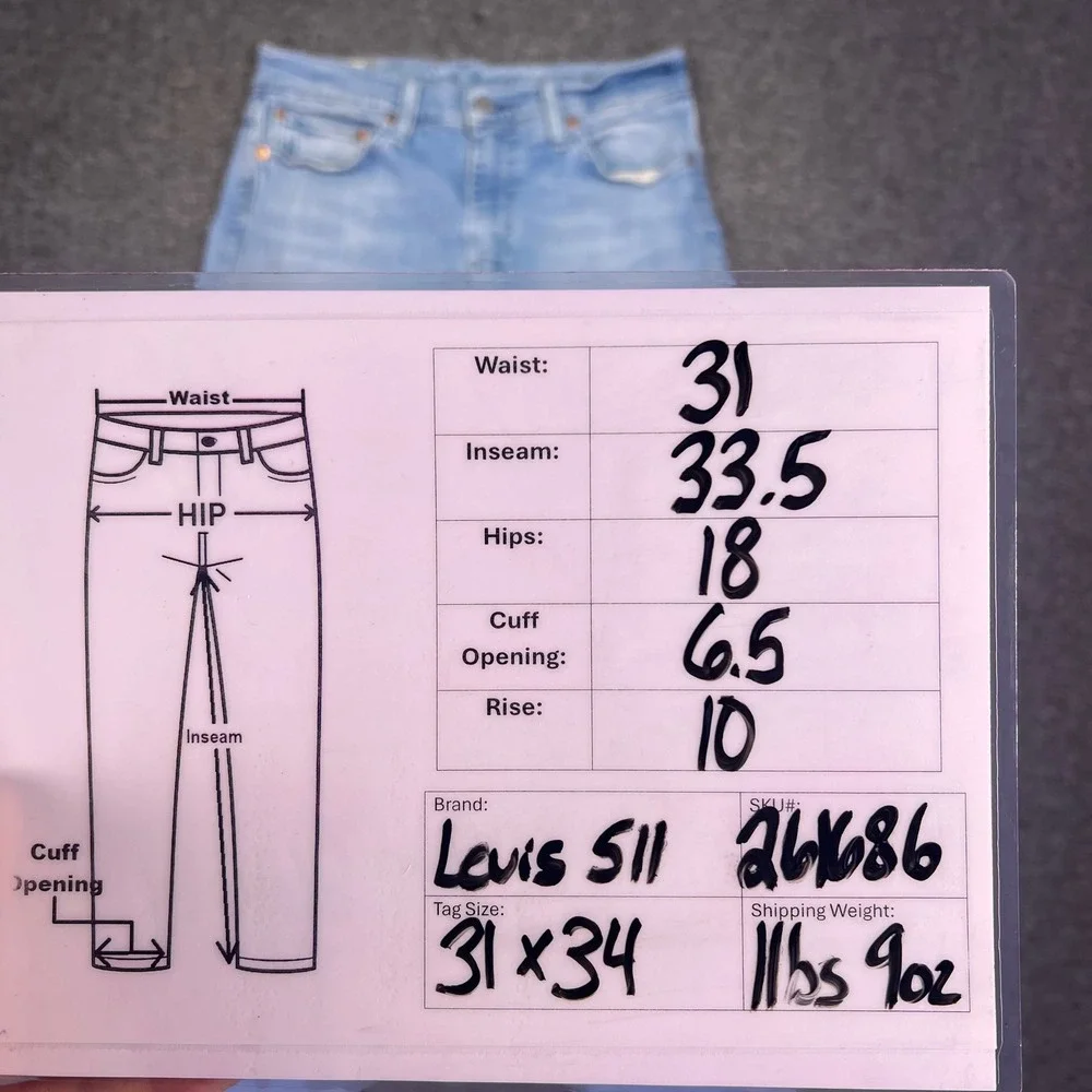Levis Premium 511 Slim Jeans Mens 31x33 Light Wash Blue Casual Stretch Denim